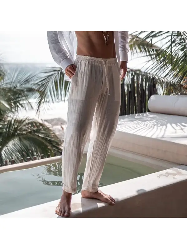 Men's Linen Plain Holiday Trousers - Valiantlive.com 