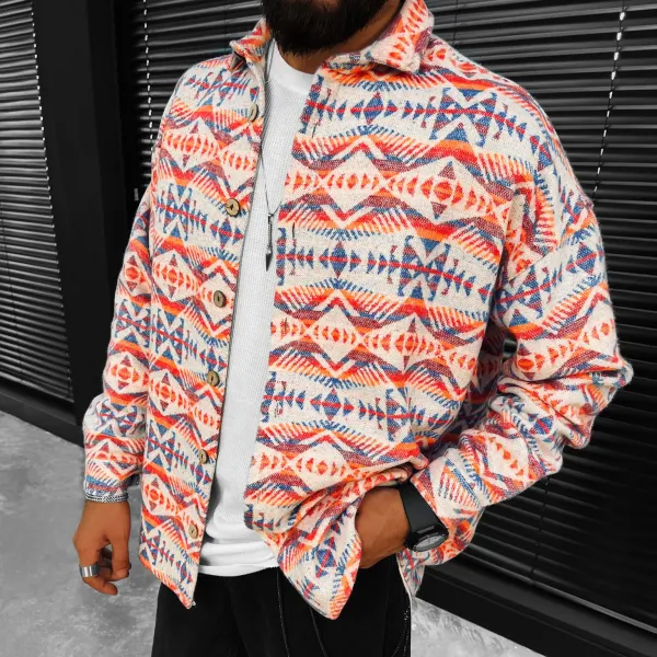 National graphic print long-sleeved shirt jacket - Woolmind.com 