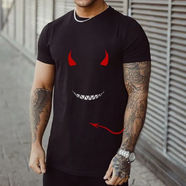 Smiley Devil Art Print Short Sleeve T-shirt - Nikiluwa.com 