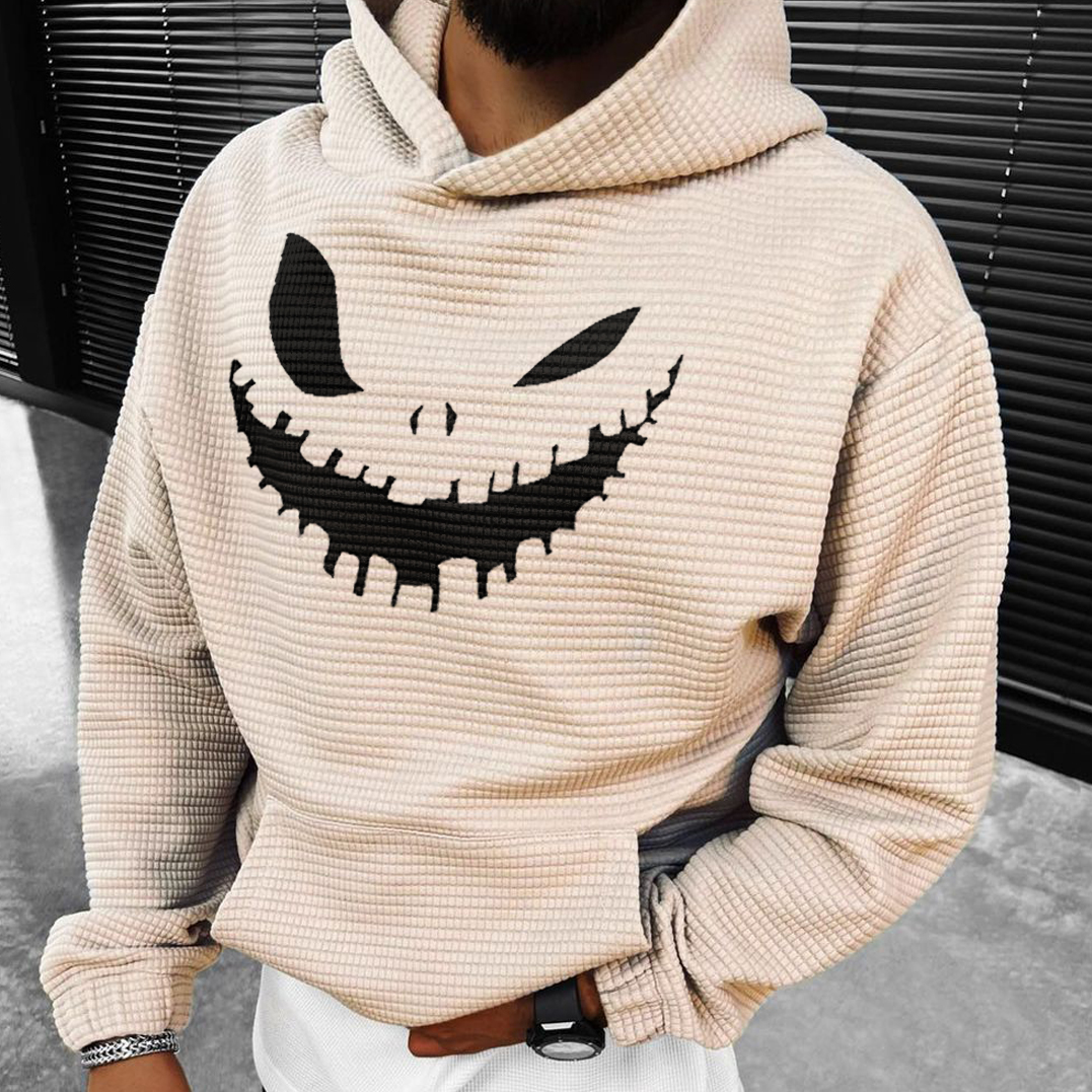 Halloween Smiley Print Casual Chic Oversized Men's Sweatshirt Hoodie