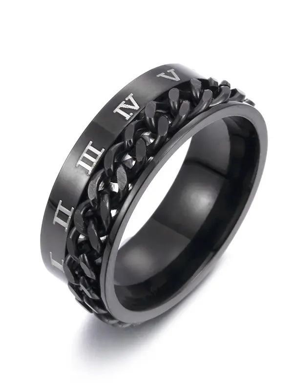 Roman Numeral Titanium Steel Ring Rotatable Chain Ring - Oasisjoy.com 