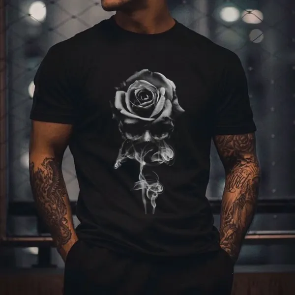 Skull rose print short-sleeved T-shirt - Nikiluwa.com 