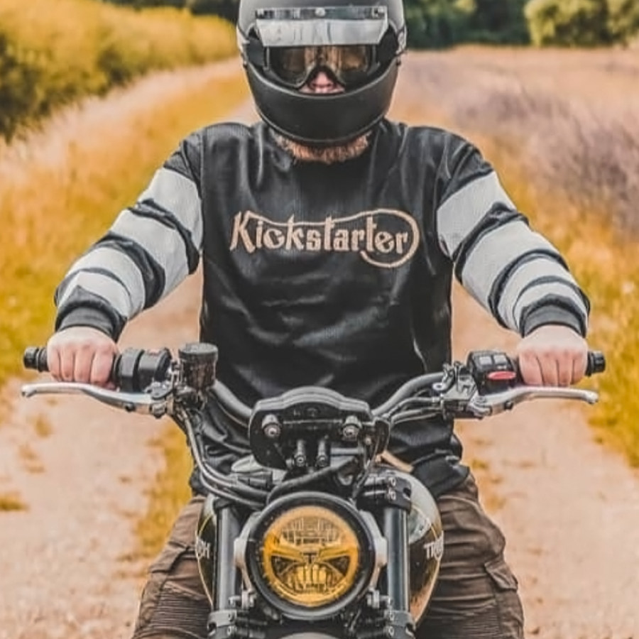 

Fashion retro motorcycle striped long-sleeved T-shirt