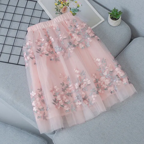 【3Y-13Y】Girls Sweet Mesh Floral Puff Skirt - Popopiestyle.com 