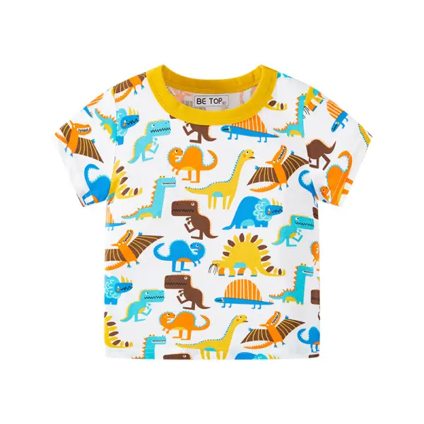 【18M-7Y】Boys Dinosaur Print Short Sleeve T-Shirt - Popopiestyle.com 