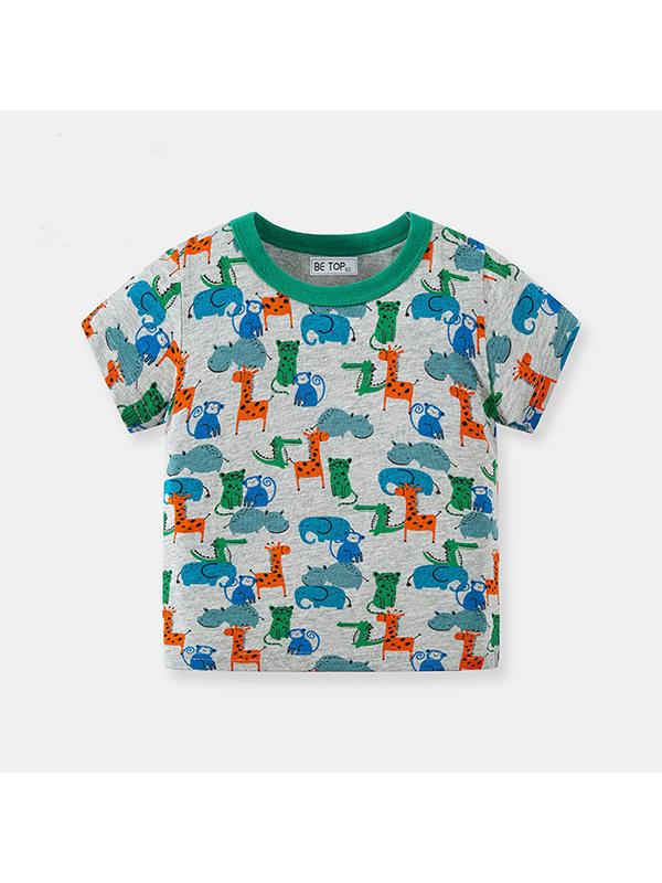 【18M-9Y】Boys Animal Print Short Sleeve T-shirt