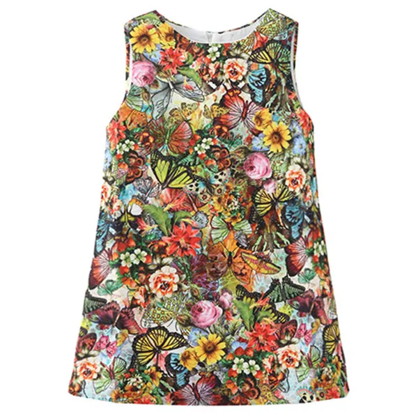 【18M-9Y】Girls Full Butterfly Print Sleeveless Dress - Popopiestyle.com 