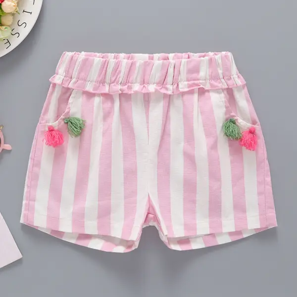 【2Y-9Y】Girls Sweet Cute Striped Lace Fringed Shorts - Popopiestyle.com 