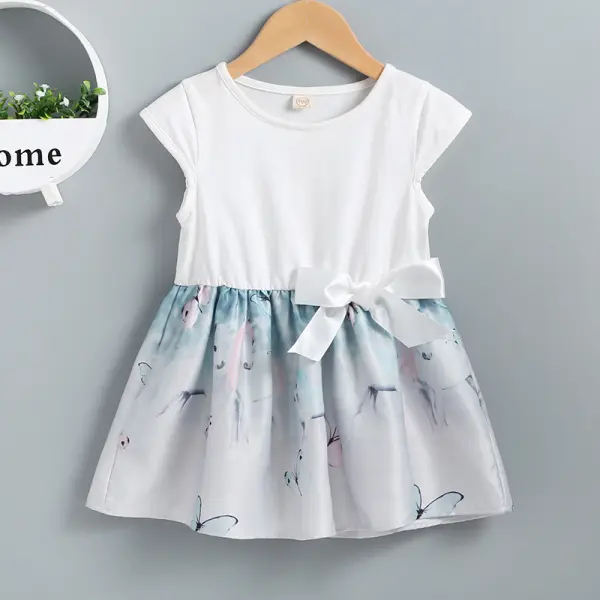 【12M-5Y】Girls Casual Stitching Butterfly Print Short-sleeved Dress - Popopiestyle.com 