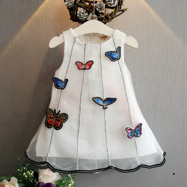 【12M-7Y】Girls Sweet Three-dimensional Cloth Patch Organza Vest Dress - Popopiestyle.com 