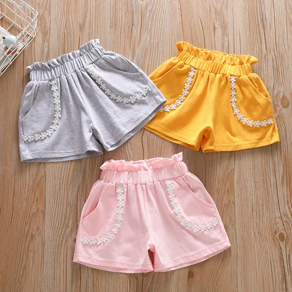 【18M-7Y】Girls Lace Pocket Solid Color Wide Leg Shorts - Popopiestyle.com 