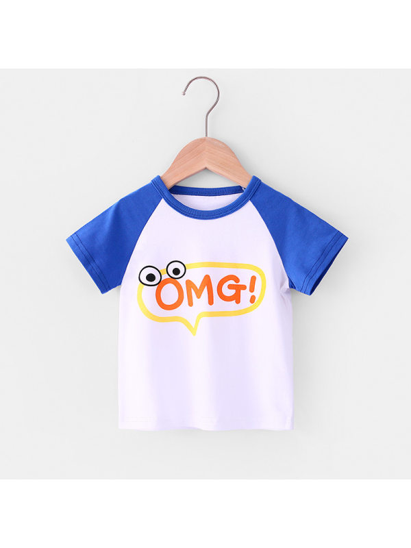 【18M-7Y】Boys Color Stitching Cartoon Print Short Sleeve T-shirt
