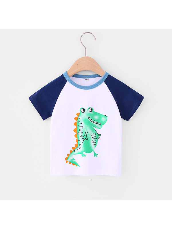 【18M-7Y】Boys Color Stitching Cartoon Print Short Sleeve T-shirt