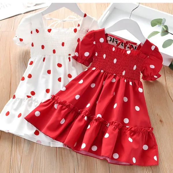 【18M-9Y】Sweet Polka Dot Puff Sleeve Dress - Popopiestyle.com 