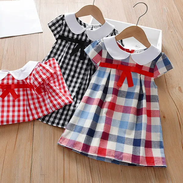 【12M-7Y】Girls Waist Ribbon Plaid Dress - Popopiestyle.com 