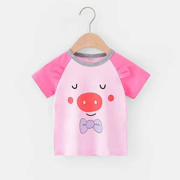 【12M-7Y】Girls Cute Cartoon Piggy Print Short-sleeved T-shirt - Popopiestyle.com 