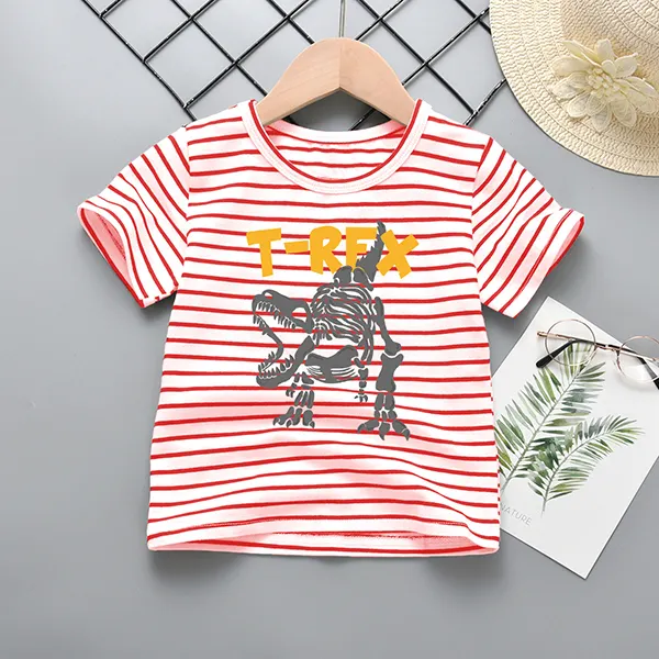 【18M-9Y】Boys Crew Neck Cartoon Dinosaur Short Sleeve T-Shirt - Popopiestyle.com 