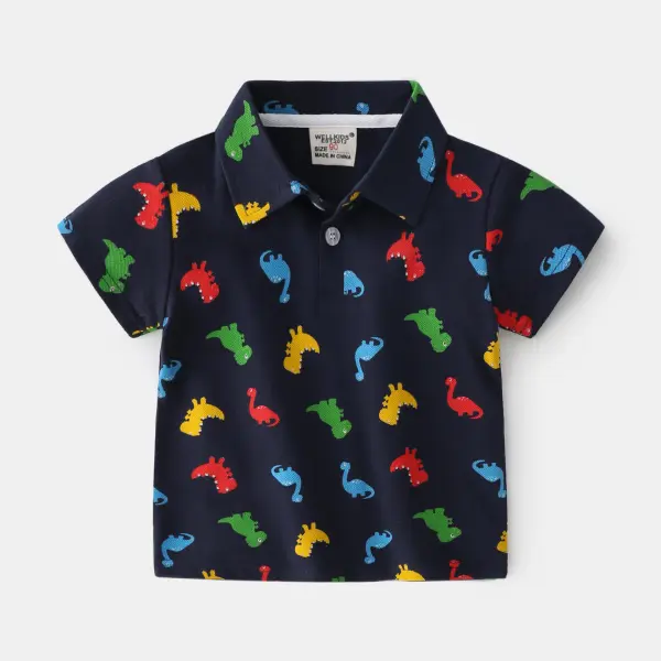 【18M-7Y】Boys' Dinosaur Print Short-sleeved Polo Shirt - Popopiestyle.com 