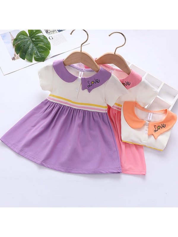 【18M-7Y】Girls Short-sleeved Color Matching Dress