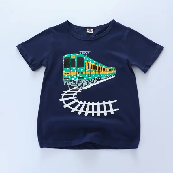 【18M-9Y】Boys Train Print Short Sleeve T-shirt - Popopiearab.com 