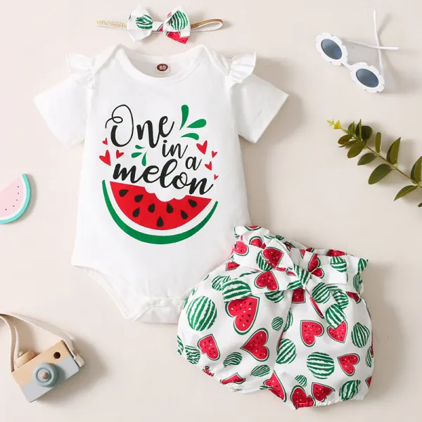 【6M-2.5Y】Baby Girl Sweet Watermelon Pattern Top and Shorts Set With Headband - Popopiestyle.com 