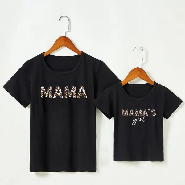 Round Neck Short Sleeve Letter print Mom Girl Matching T-shirt - Popopiestyle.com 