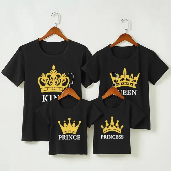 Casual Crown Print Round Neck Short-Sleeved T-Shirt Family Matching Outfits - Popopiestyle.com 