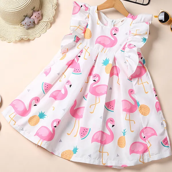 【2Y-9Y】Girls Flamingo Print Dress - Popopiestyle.com 