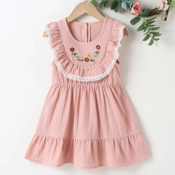 【18M-7Y】Sweet Floral Embroidered Pink Dress - Popopiestyle.com 