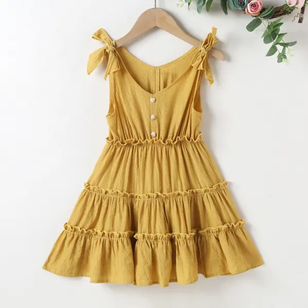 【18M-7Y】Sweet Bow Pure Color Dress - Popopiestyle.com 