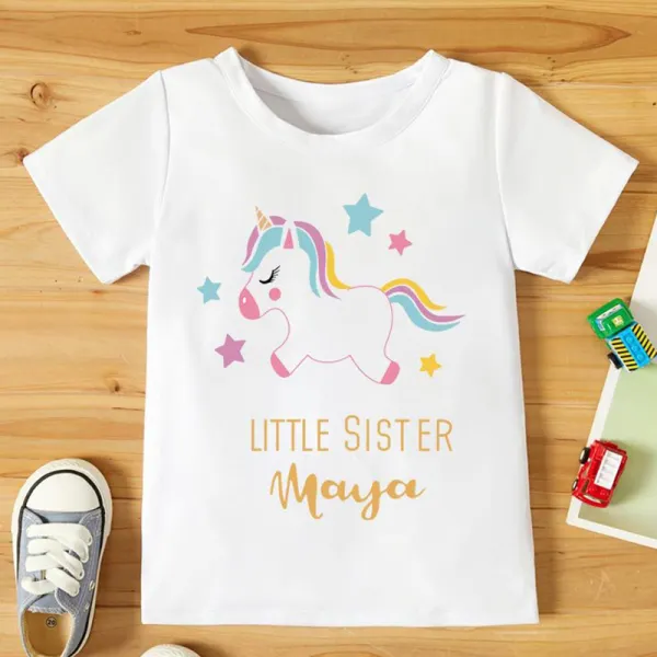 【18M-7Y】Girls Unicorn Pattern Round Neck Short Sleeve T-Shirt - Popopiestyle.com 