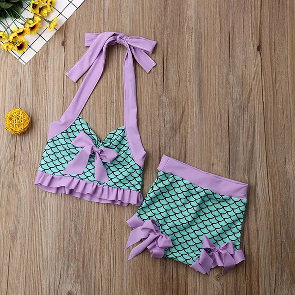 【12M-5Y】Girls Fish Scale Print Swimsuit - Popopiestyle.com 