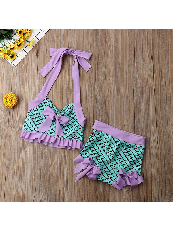 【12M-5Y】Girls Fish Scale Print Swimsuit