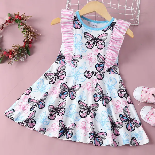 【18M-7Y】Girl Sweet Pink Butterfly Pattern Sleeveless Dress - Popopiestyle.com 