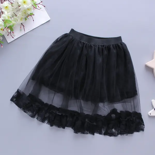 Girls Sweet Lace Floral Embroidery Hollow Mesh Short Skirts - Popopiestyle.com 