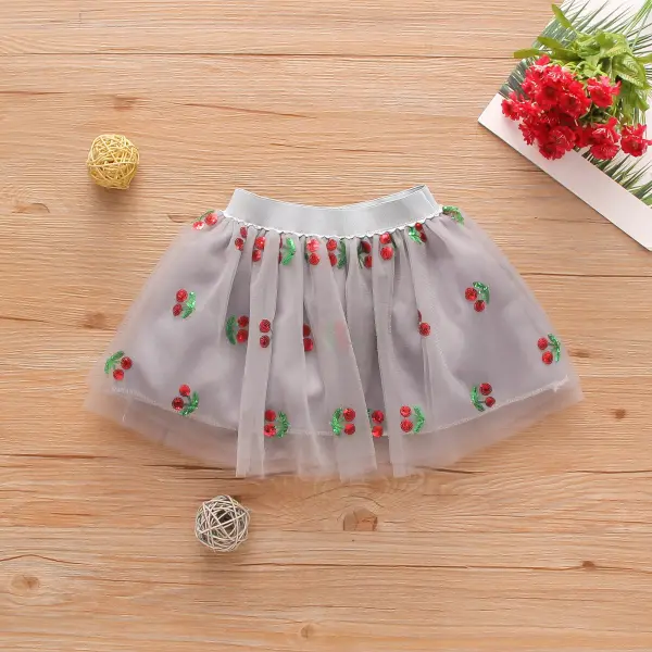 Girls Cute Little Cherry Pure Color Mesh Princess Dress - Popopiestyle.com 