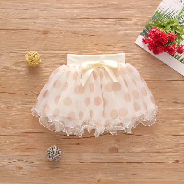 Girls Polka Dot Print Double-layer Mesh Cute Bow Skirt - Popopiestyle.com 