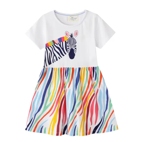 【12M-7Y】Girls' Contrast Stitching Zebra Print Dress - Popopiestyle.com 