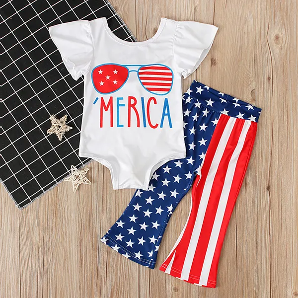 【12M-4Y】Girls Independence Day Little Flying Sleeve Romper with Trousers Two-piece Suit - Popopiestyle.com 