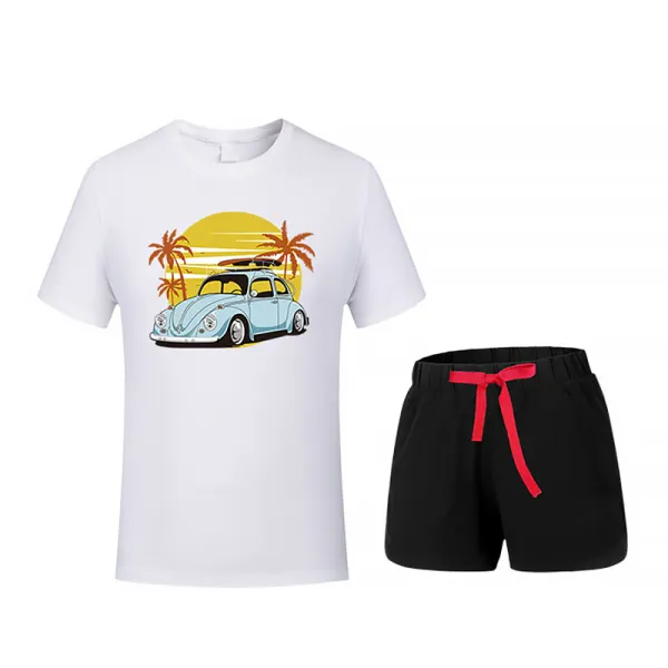 【12M-9Y】Boys Summer Short-sleeved Car Print T-shirt and Shorts Two-piece Suit - Popopiestyle.com 