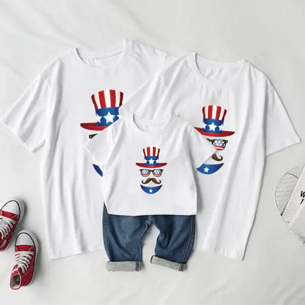 Round Neck Short-Sleeved T-Shirt U.S. Independence Day Celebration Style Family Matching Outfits - Popopiestyle.com 