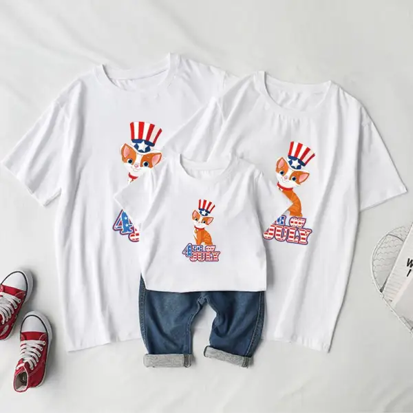 Round Neck Short-Sleeved T-Shirt U.S. Independence Day Celebration Style Family Matching Outfits - Popopiestyle.com 