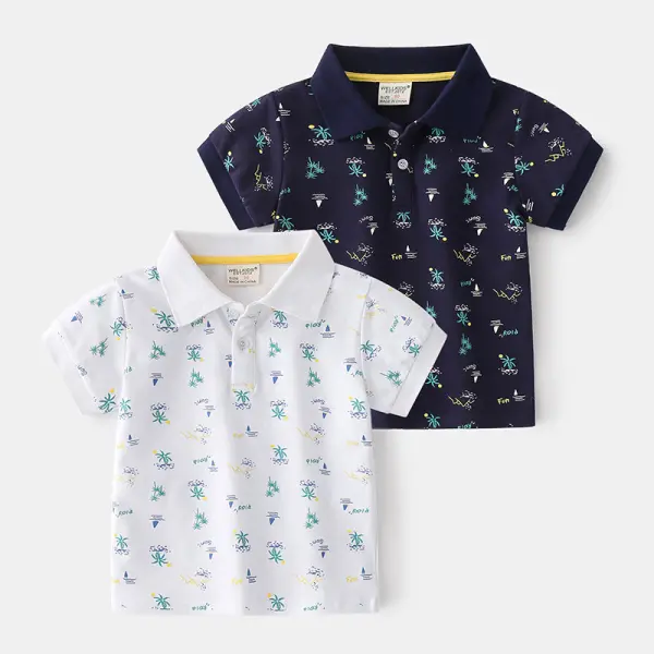 【18M-7Y】Boys Tropical Print Short-sleeved Polo Shirt - Popopiestyle.com 