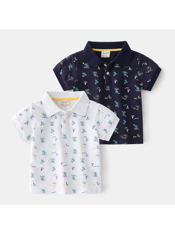 【18M-7Y】Boys Tropical Print Short-sleeved Polo Shirt
