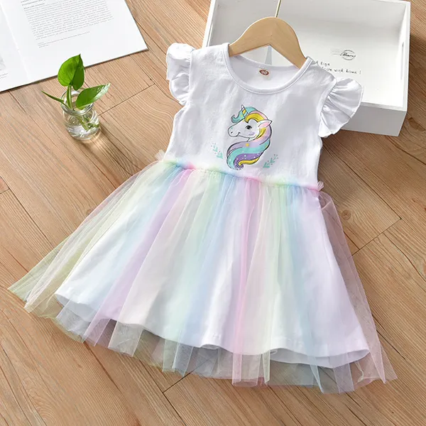 【18M-7Y】Girls Unicorn Printed Mesh Dress - Popopiestyle.com 