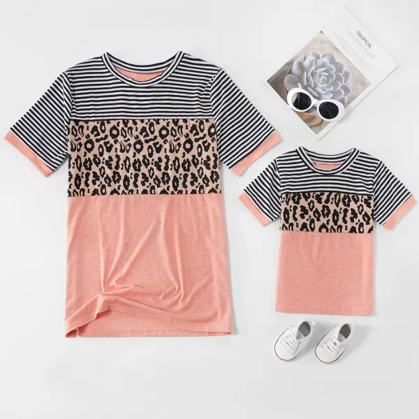 Sweet Leopard Print Pink Mom Girl Macthing T-shirt - Popopiestyle.com 