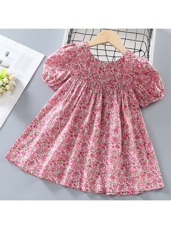 【18M-7Y】Girl Sweet Pink Floral Short Sleeve Dress