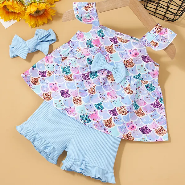 【3M-3Y】Girls Sleeveless Suspender Top With Pit Strip Lace Shorts Suit - Popopiestyle.com 