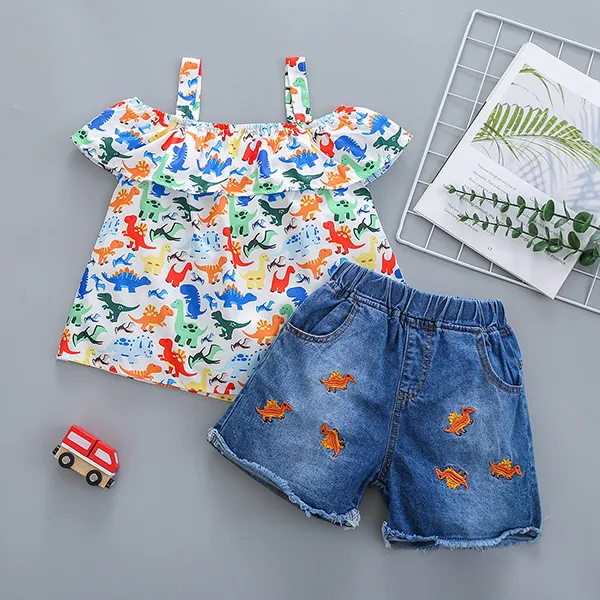 【18M-7Y】Girls' Camisole Embroidered Jeans Suit - Popopiestyle.com 