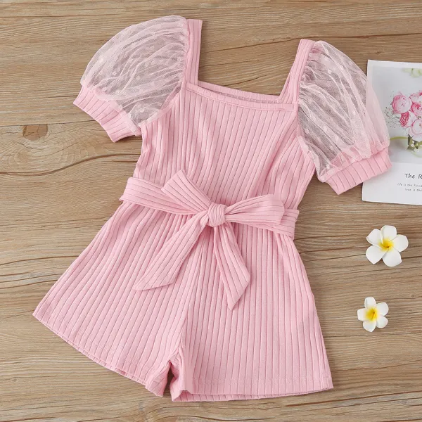 【18M-7Y】Sweet Mesh Puff Sleeve Pink Jumpsuit - Popopiestyle.com 